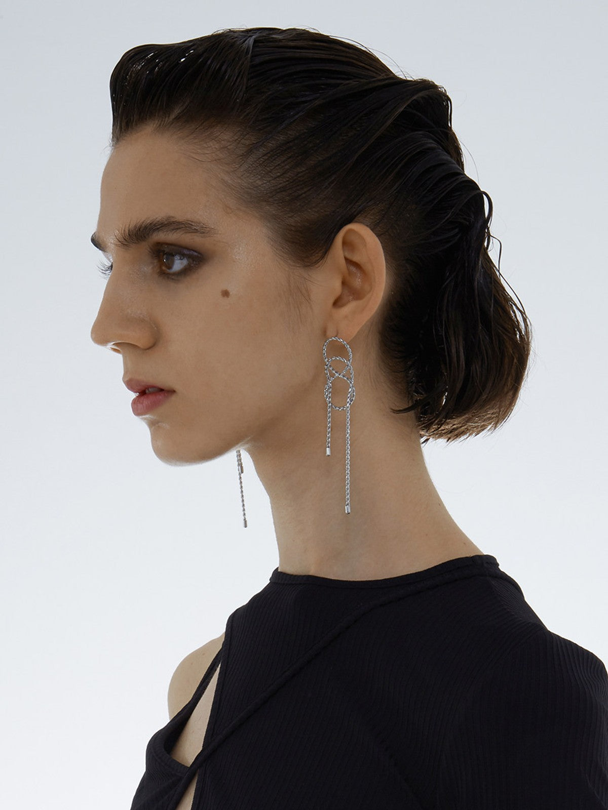 BLACKHEAD Wrapped Chain Drop Earrings in Silver - On Female Model
