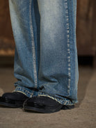 BLINDNOPLAN Distressed Washed Straight Jeans in Blue - On Model