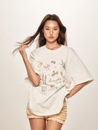 BEERBRO Retro Graphic Print T Shirt in White - On Female Model