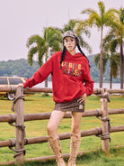 BEERBRO Heavyweight Graphic Print Hoodie in Red - On Female Model