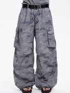 MASONPRINCE Camo Nylon Cargo Parachute Pants in Gray - On Model