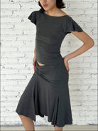 FaxCopyExpress Flutter Sleeve Open Back Top in Gray - On Female Model