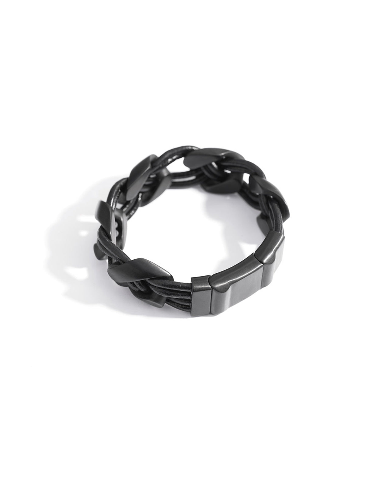BLACKHEAD Braided Cowhide Steel Bracelet in Black