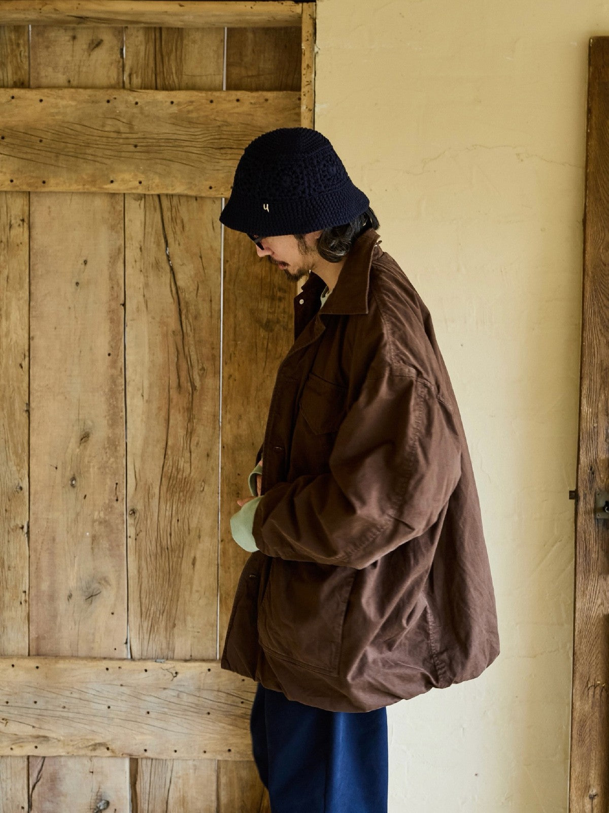 USAGE Washed Cotton Twill M65 Jacket in Brown - On Male Model