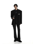 MASONPRINCE Minimalist Textured Two Button Blazer in Gray - On Model