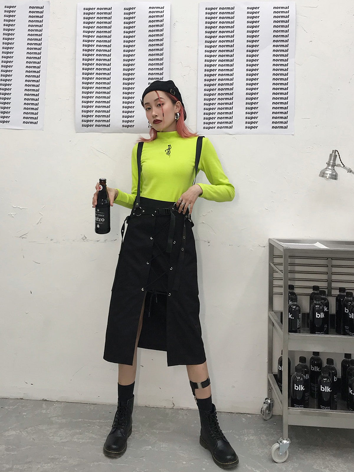 BEERBRO Mock Neck Graphic Long Sleeve Tee in Green - On Female Model