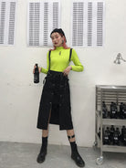 BEERBRO Mock Neck Graphic Long Sleeve Tee in Green - On Female Model