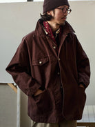 USAGE Washed Heavyweight Cotton Chore Jacket in Brown - On Male Model