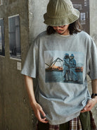 USAGE Vintage Photo Print Cotton T Shirt in Gray - On Male Model