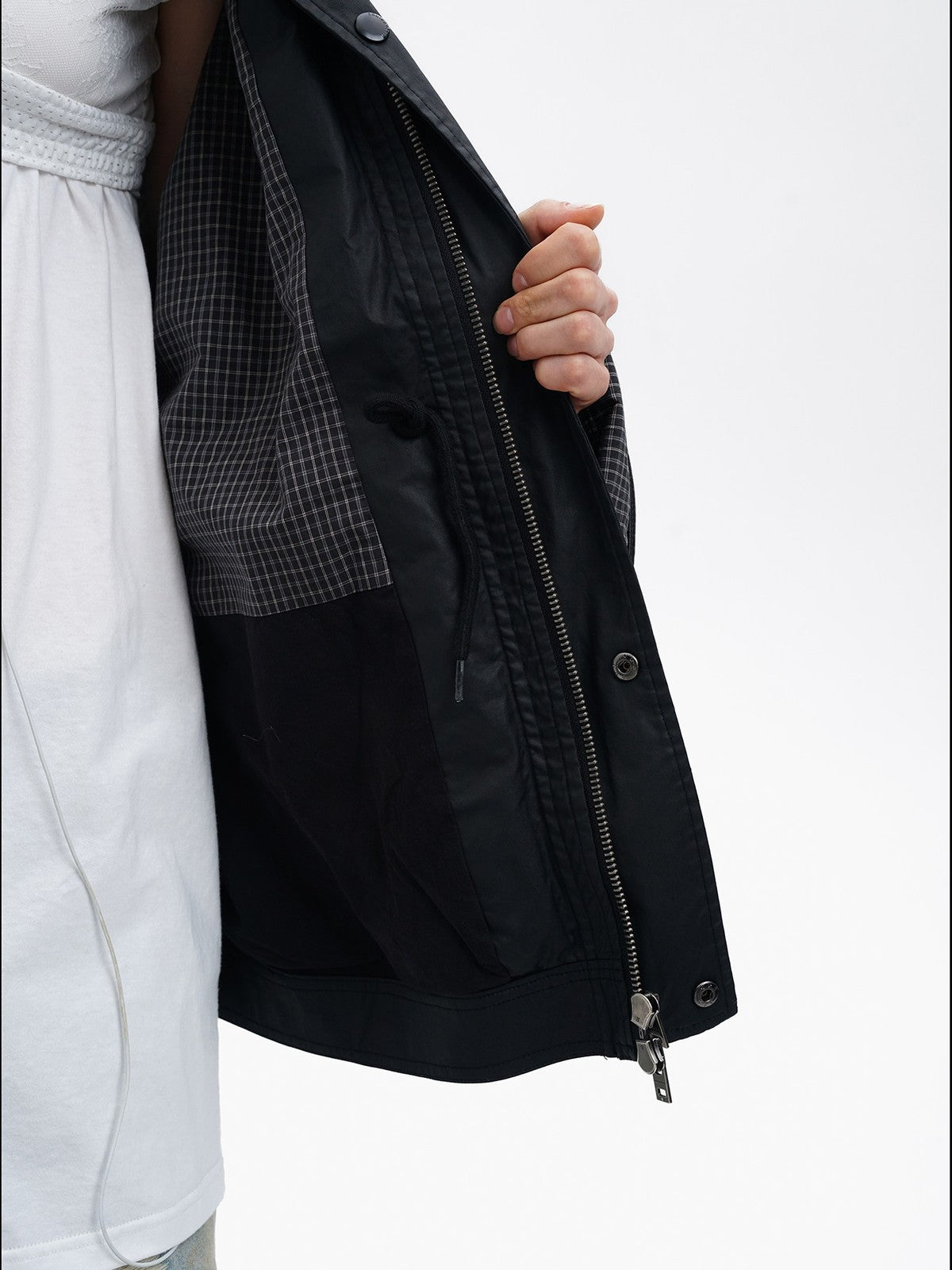 MASONPRINCE Waxed Cotton Barn Jacket in Black - On Model