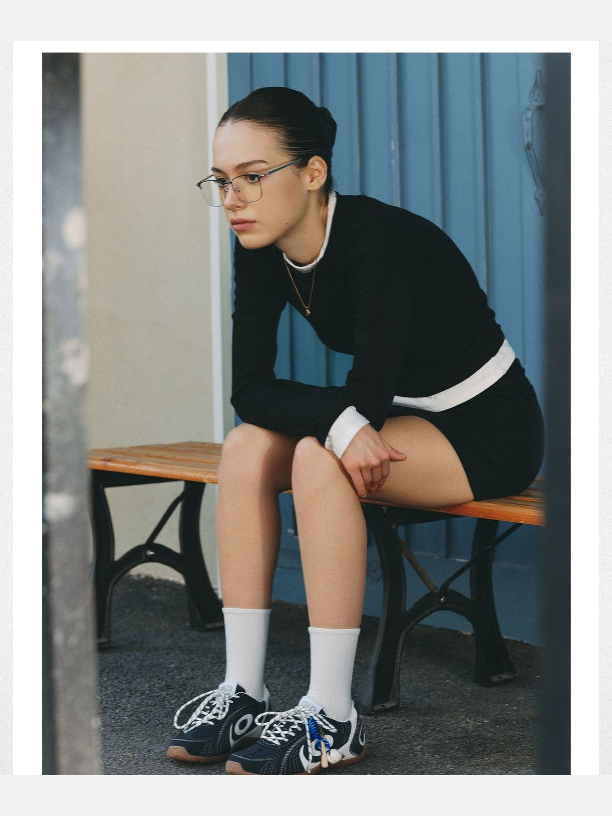 OLDORDER Turbo Lite Blue Hour Sneakers in Navy - On Female Model