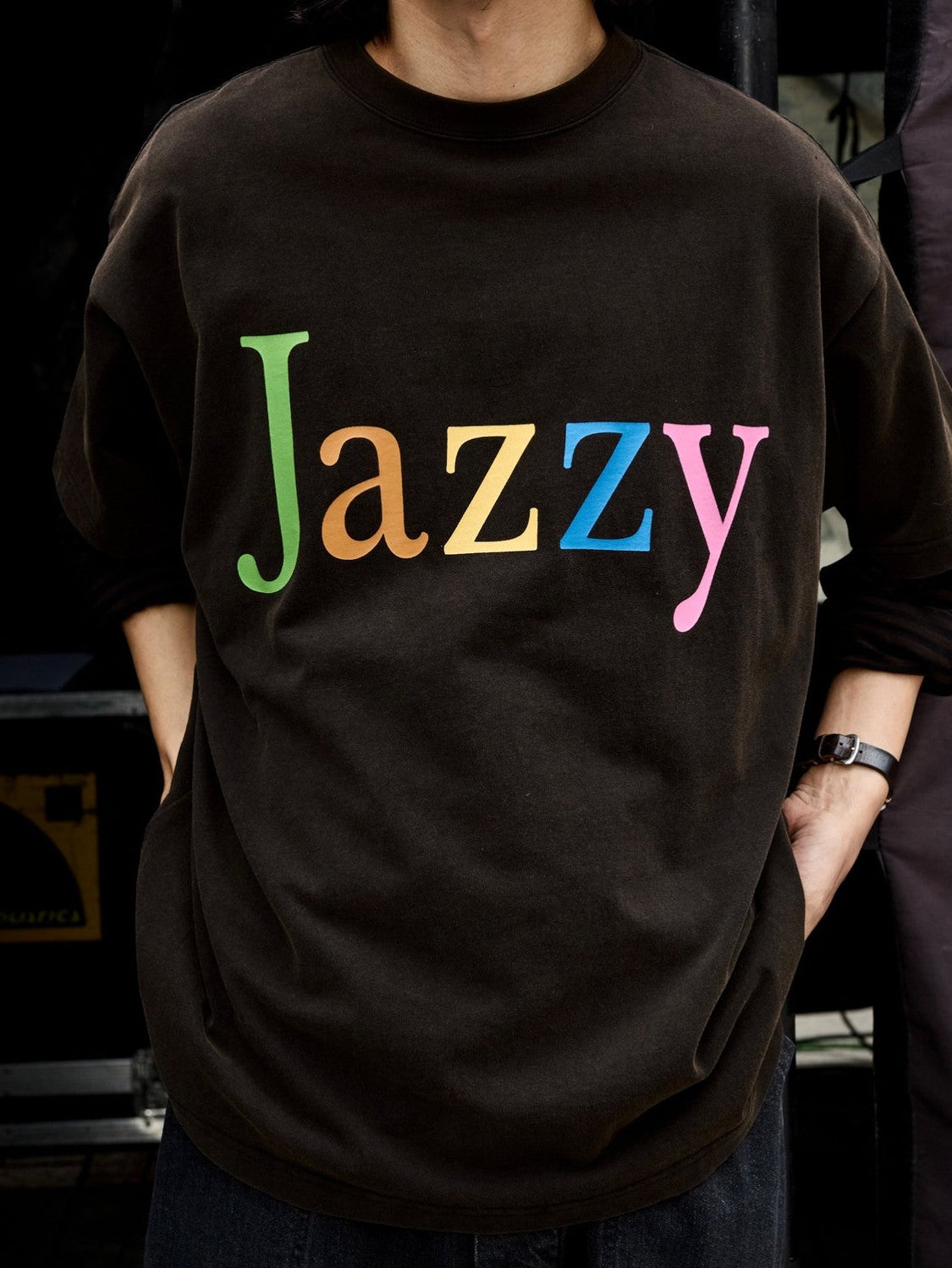 USAGE JZ Festival Graphic Cotton T Shirt in Black - On Male Model