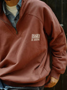 USAGE Heavyweight Cotton Half Zip Sweatshirt in Brown - On Male Model