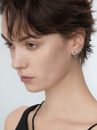 BLACKHEAD Pearl Chain C Shape Earrings in Silver - On Female Model