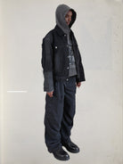 UNKNOWNWORLD Deconstructed Denim Horsehide Jacket in Black - On Male Model