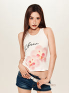 BEERBRO Orchid Graphic Knit Tank in White - On Female Model