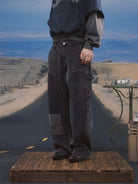 SOD Washed Corduroy Patchwork Logger Pants in Black - On Model