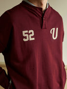 USAGE Terry Cotton Henley Sweatshirt in Burgundy - On Male Model