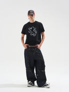 BLINDNOPLAN Sorona Panelled Graphic T Shirt in Black - On Male Model