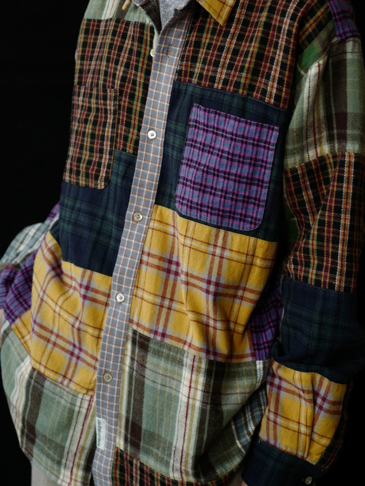 USAGE Cotton Plaid Patchwork Shirt in Patchwork - On Male Model