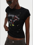 MASONPRINCE Reversible Parody Graphic Cotton T Shirt in Black - On Female Model