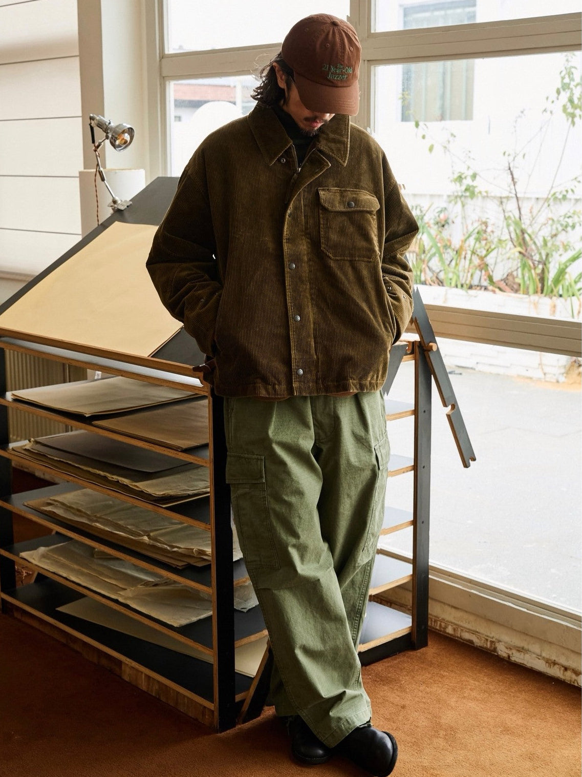 USAGE Wide Wale Corduroy Deck Jacket in Brown - On Male Model