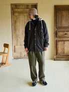 USAGE Detachable Hood Cotton Plaid Shirt in Brown - On Male Model