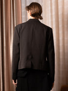 SOD Deconstructed Asymmetric Wool Blazer in Black - On Model