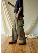 USAGE Heavyweight Herringbone Cargo Pants in Olive - On Male Model