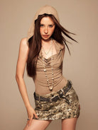 BeerBro Gold Foil Snake Print Mini Skirt in Gold - On Female Model
