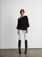 FaxCopyExpress Off Shoulder Overlay Sweatshirt in Black - On Female Model