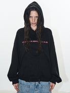 BLINDNOPLAN Faux Double Layer Paneled Hoodie in Black - On Female Model