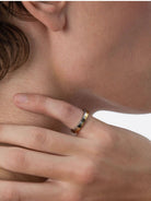 BLACKHEAD Two Tone Engraved Steel Ring in Yellow - On Model