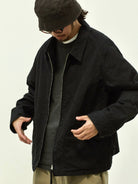 USAGE Textured Nep Blouson Jacket in Black - On Male Model
