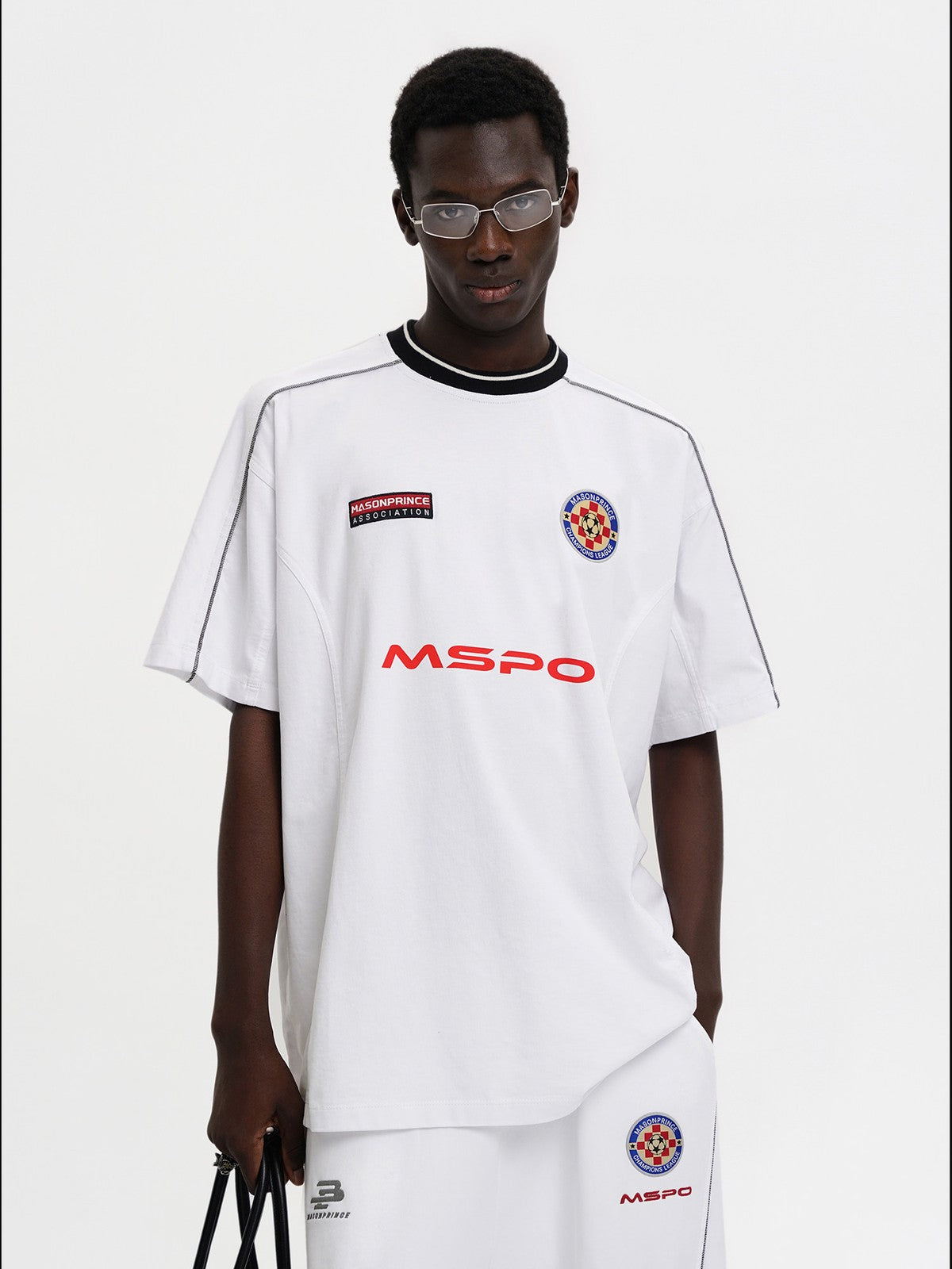 MASONPRINCE Reconstructed Applique T Shirt in White - On Male Model