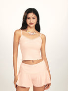 BEERBRO Heart Pointelle Tee Skirt Set in Pink - On Female Model