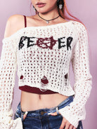BEERBRO Jacquard Knit Shrug Cami Set in White - On Female Model