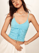 BEERBRO Hand Twisted Rope Knit Camisole in Sky Blue - On Female Model