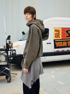 SOD Heavy Washed Distressed Hoodie in Green - On Male Model