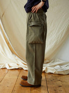 USAGE Heavyweight Herringbone Cargo Pants in Olive - On Male Model