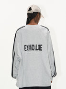 BLINDNOPLAN Color Block Graphic Raglan Sweatshirt in Gray - On Model