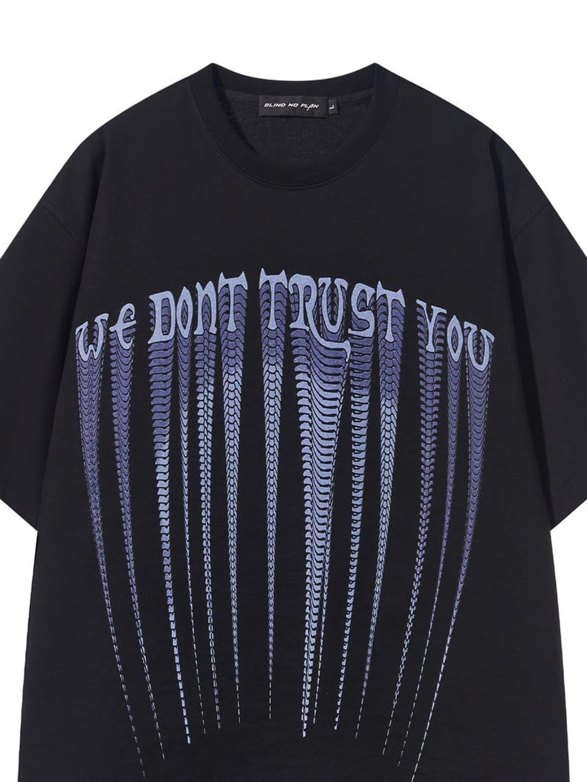 BLINDNOPLAN Stretched Slogan Print Cotton T Shirt in Black