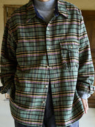 USAGE Detachable Hood Cotton Plaid Shirt in Green - On Male Model