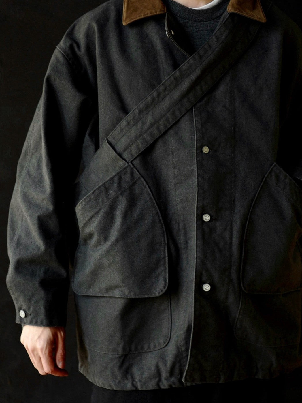 USAGE Heavyweight Canvas Hunting Jacket in Gray - On Male Model