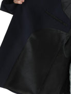 MASONPRINCE Minimalist Textured Two Button Blazer in Navy Blue - On Female Model