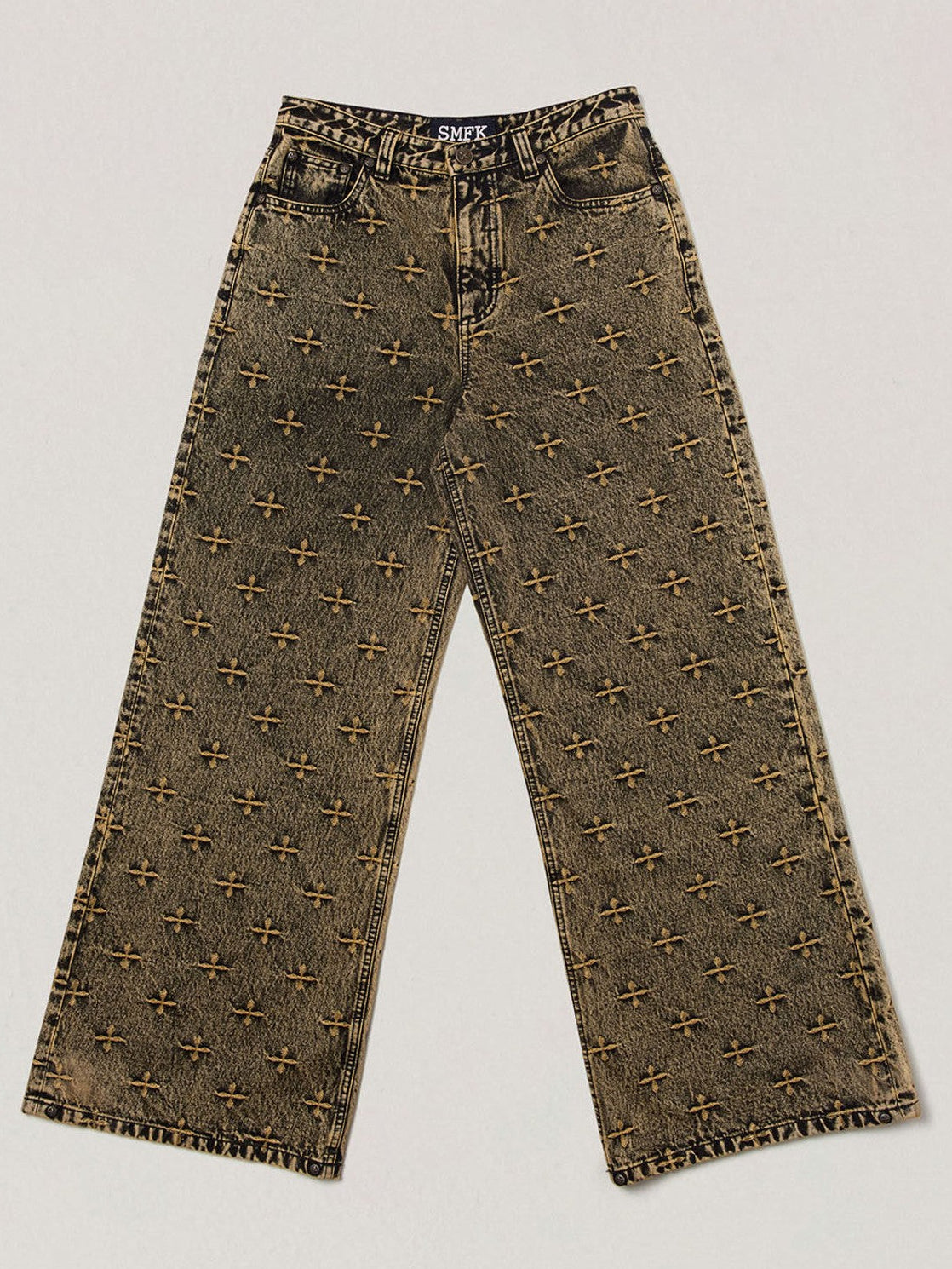 SMFK All Over Print Wide Leg Jeans in Brown
