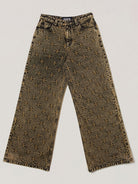 SMFK All Over Print Wide Leg Jeans in Brown