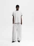 MASONPRINCE Structured Cropped T Shirt in Heather Gray - On Male Model