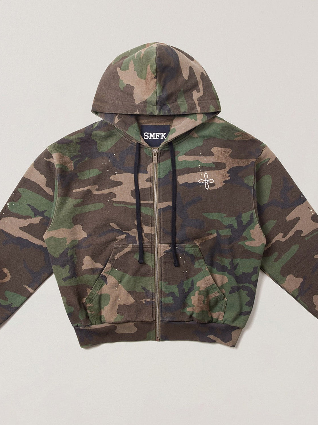 SMFK Cross Embroidered Cotton Zip Up Hoodie in Green