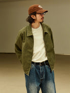 USAGE Vintage Washed Cotton Sports Jacket in Olive - On Male Model
